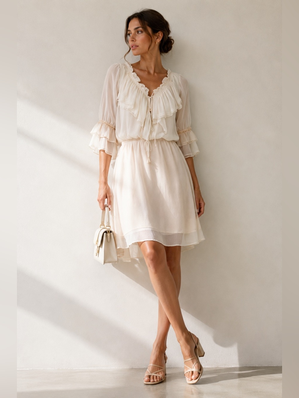 Zac Posen | Silk Ruffle Ivory Cream Dress Size 8